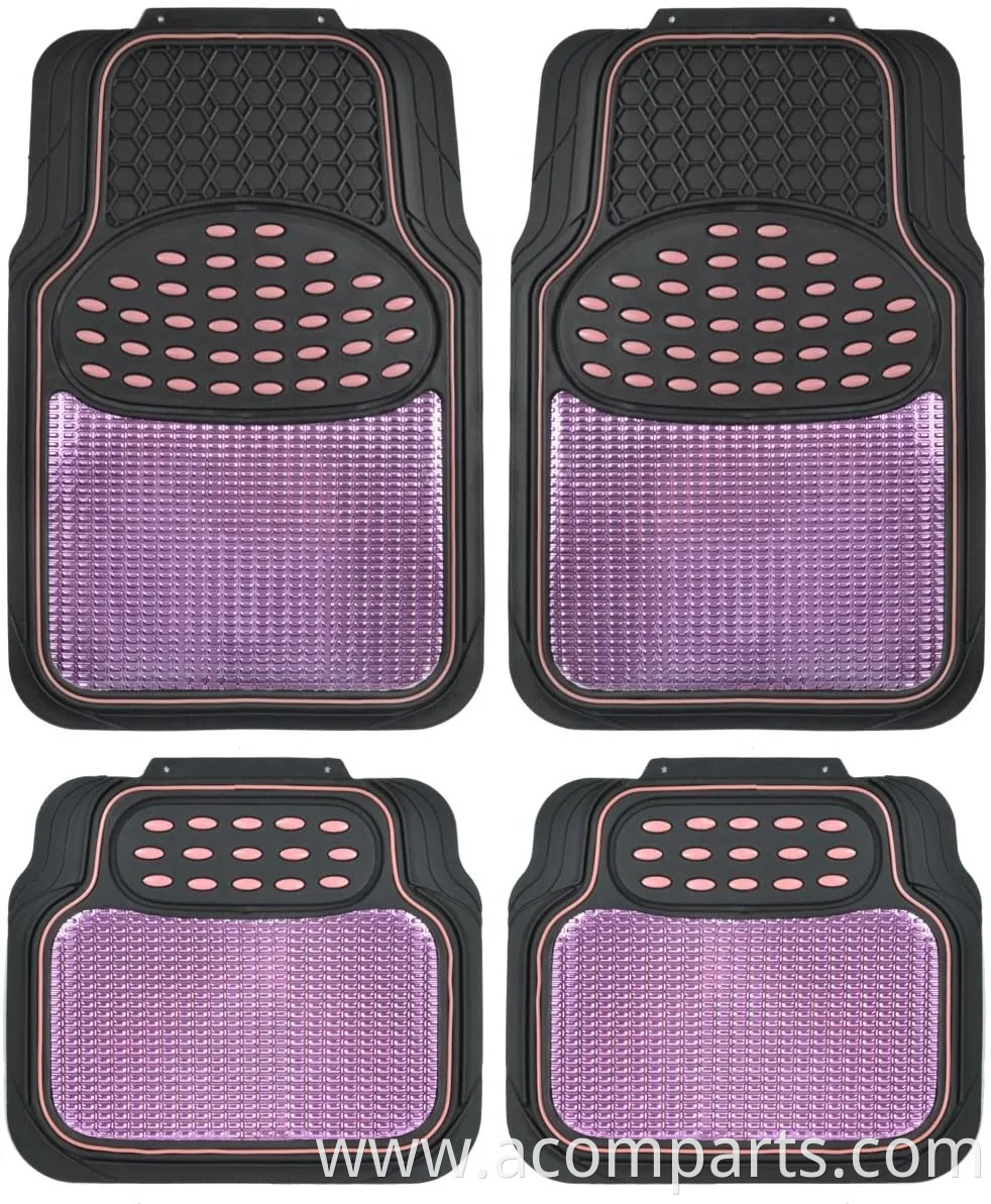 Bdk Metallic Rubber Floor Mats for Car SUV & Truck - Semi Trimmable, 2 Tone Color Heavy Duty Protection (Pink/Black)